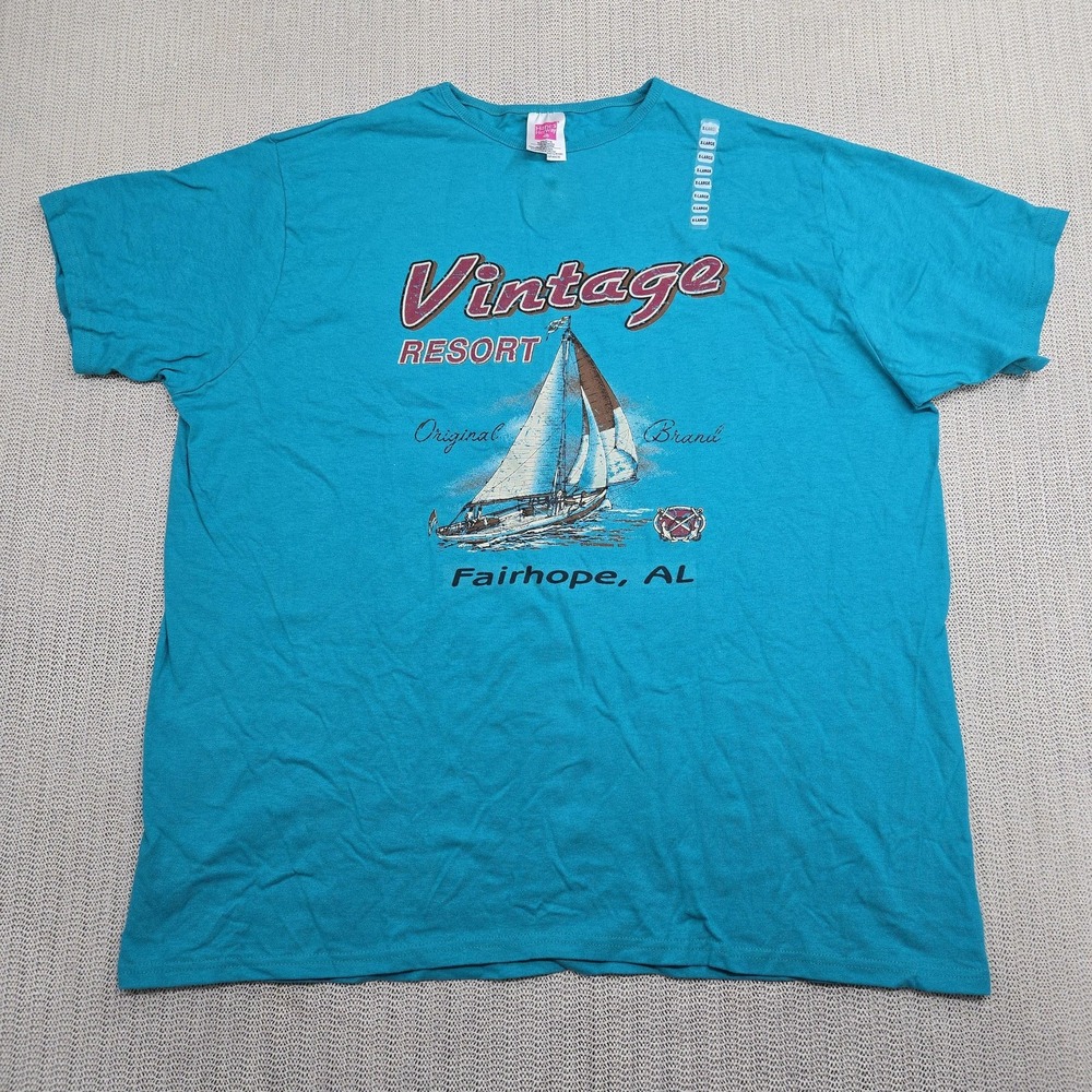 Vintage Resort Shirt Womens XL Blue Fairhope Alabama Sailboat Graphic 90s Tee